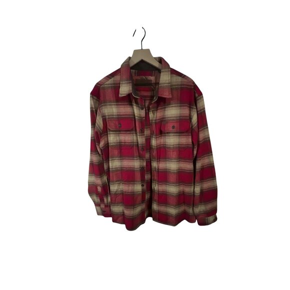 Orvis Mens Red & Beige Plaid Button-Up Flannel Shacket XL - Picture 1 of 4